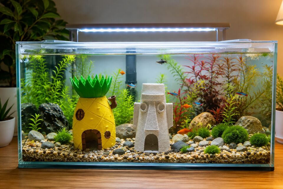 Akvaryum Dekoru 2li Set | Ananas Ev + Moai Ev SET-ANA-MOA-01