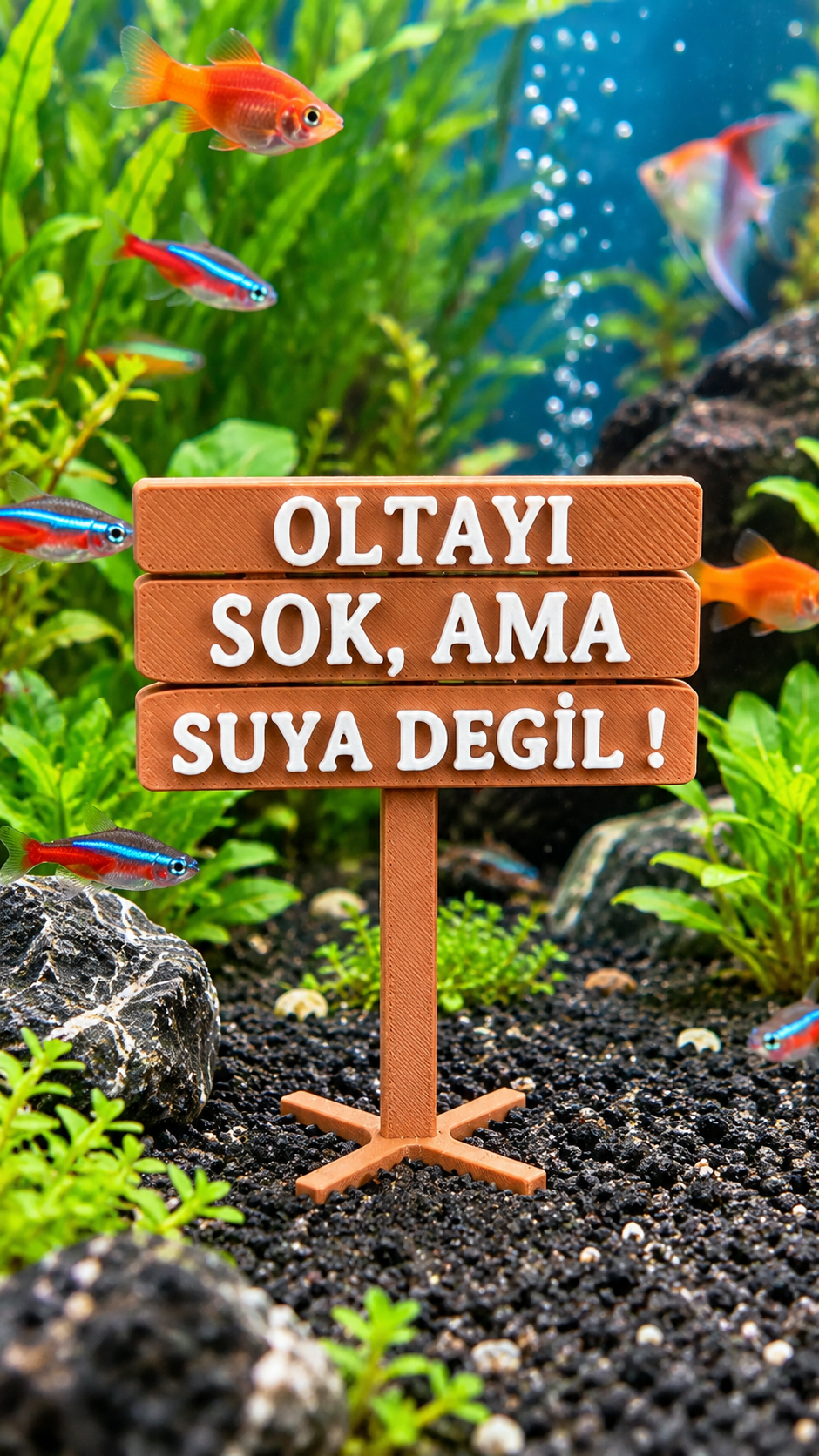 Oltayı Sok Ama Suya Değil Akvaryum Tabelası 3D Dekor