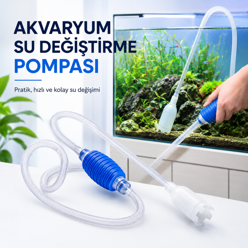 Akvaryum Dip Çekim Sifonu 170 cm Manuel Su Değiştirme ve Kum Temizleme Hortumu