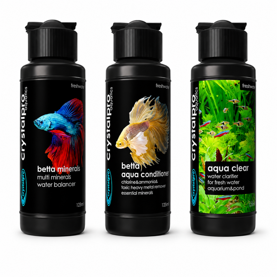 Crystalpro Betta Akvaryum Bakım Seti 3x125 ml 2 Hediyeli Betta Yatağı ve Mantar Ev