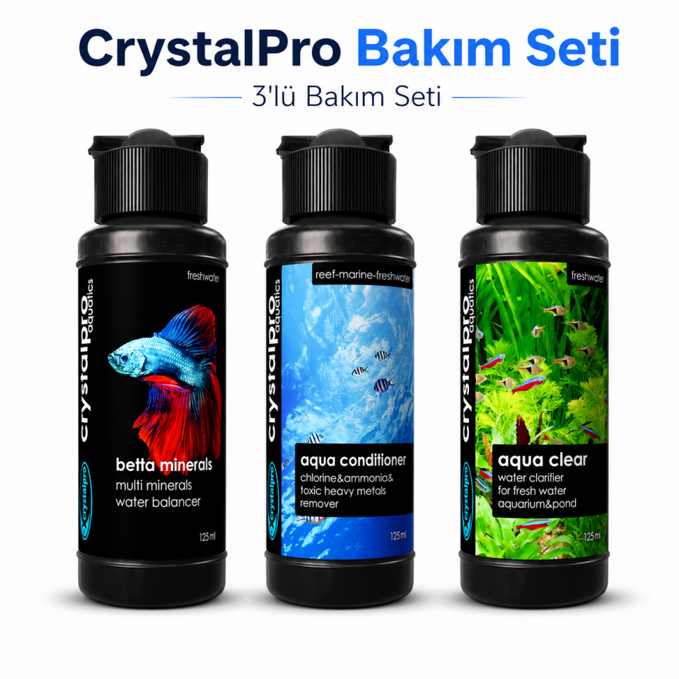 Crystalpro Betta Bakım Seti 3x125 ml Su Düzenleyici Berraklaştırıcı Betta Yatağı Hediyeli