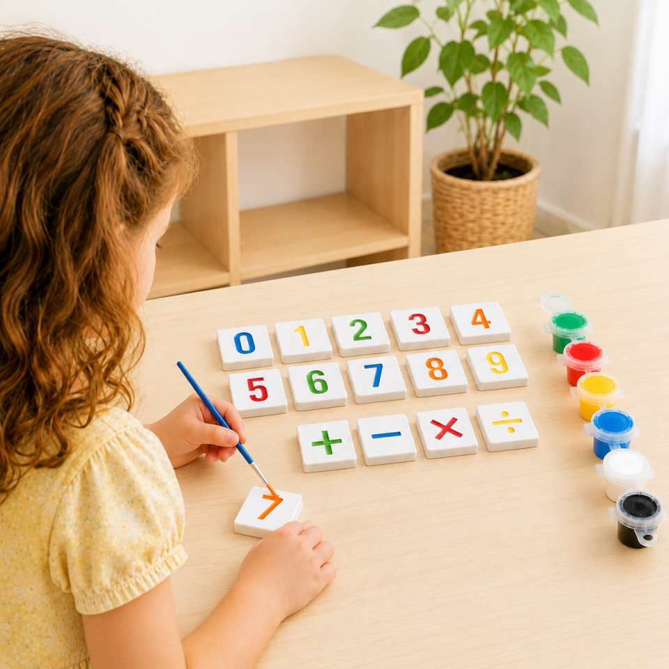 Matematik Boyama Seti – Rakamlar, Toplama Çıkarma İşlemleri, 6 Renk Boya ve Fırça