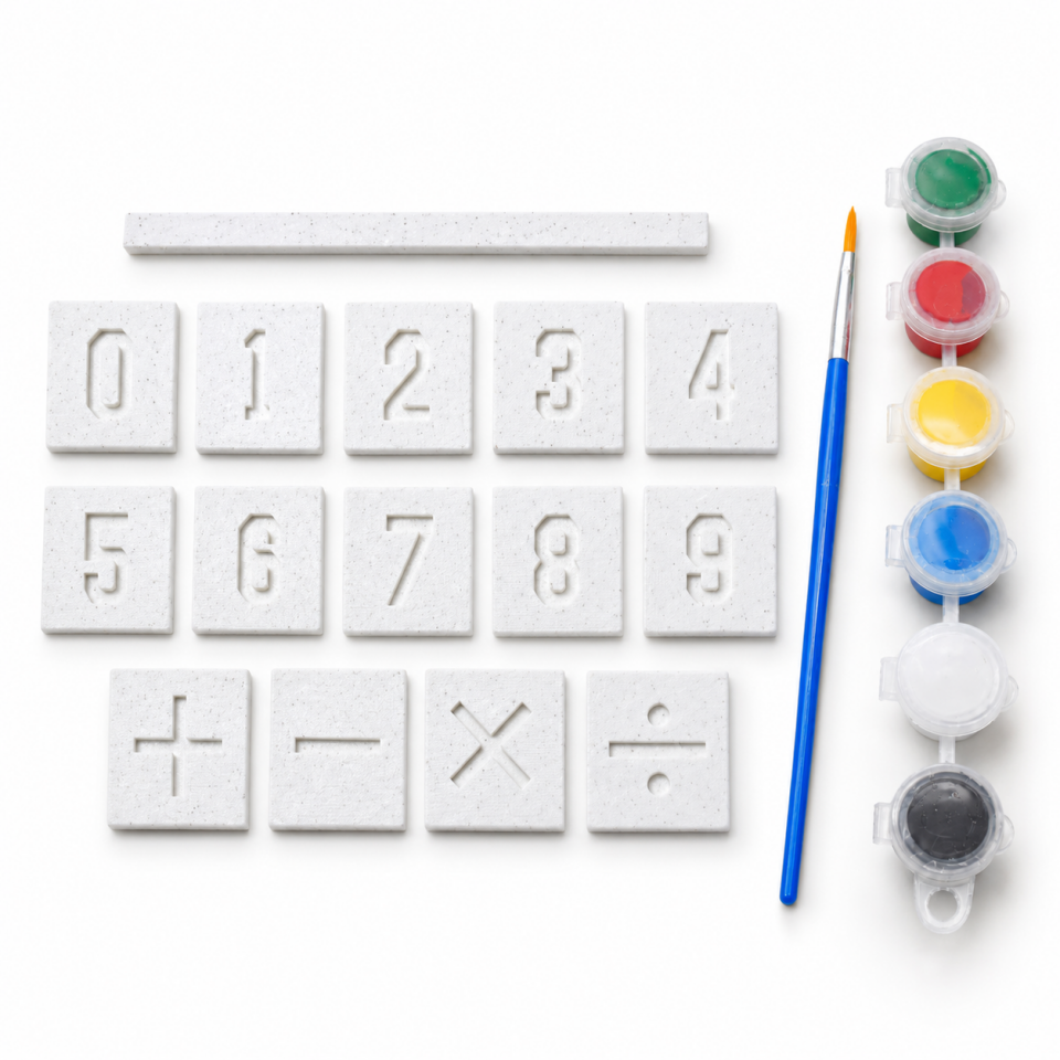 Matematik Boyama Seti – Rakamlar, Toplama Çıkarma İşlemleri, 6 Renk Boya ve Fırça