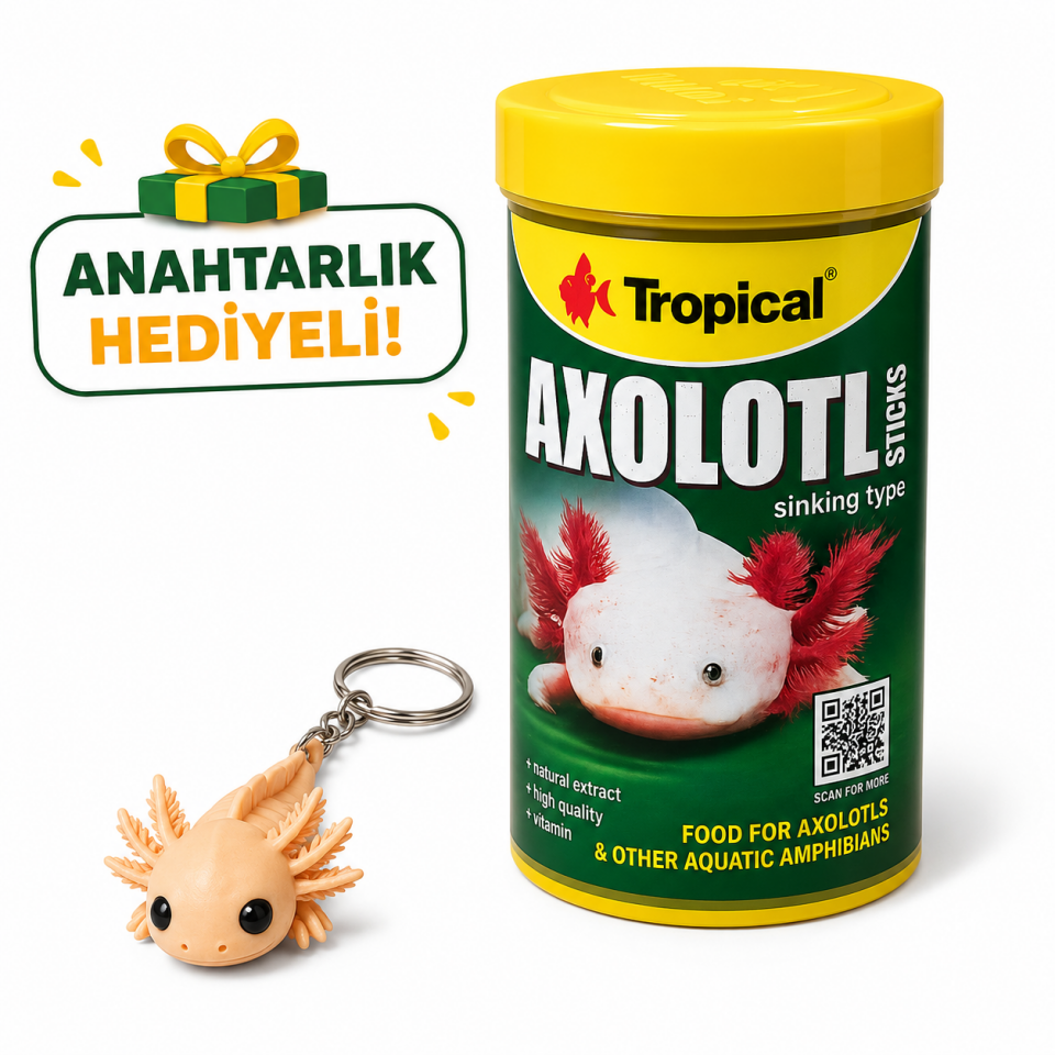 Tropical Axolotl Sticks Yem + Axolotl Anahtarlık Hediyeli | Batan Axolotl Yemi