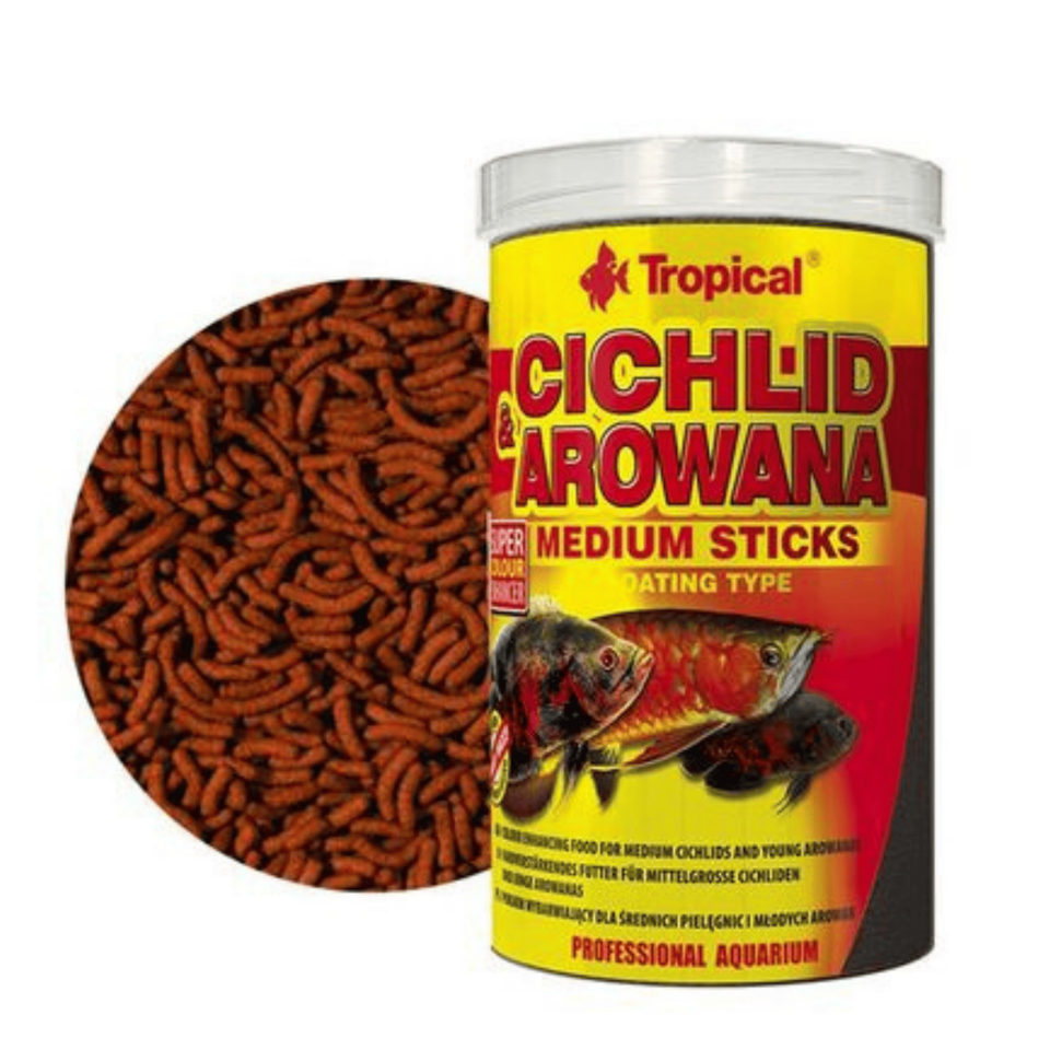 Tropical Cichlid Arowana Orta Boy Çubuk Yem Büyük Akvaryum Balıkları İçin 90 Gr 250 Ml