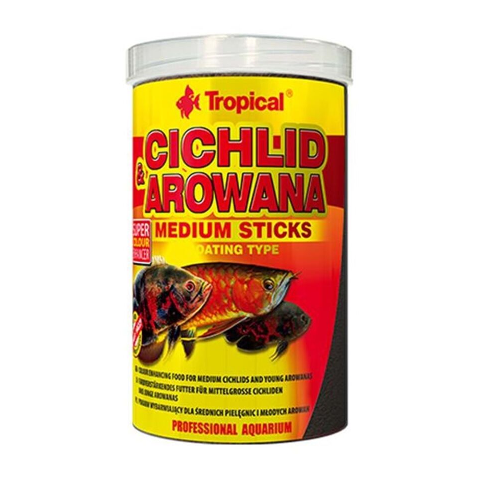 Tropical Cichlid Arowana Orta Boy Çubuk Yem Büyük Akvaryum Balıkları İçin 90 Gr 250 Ml
