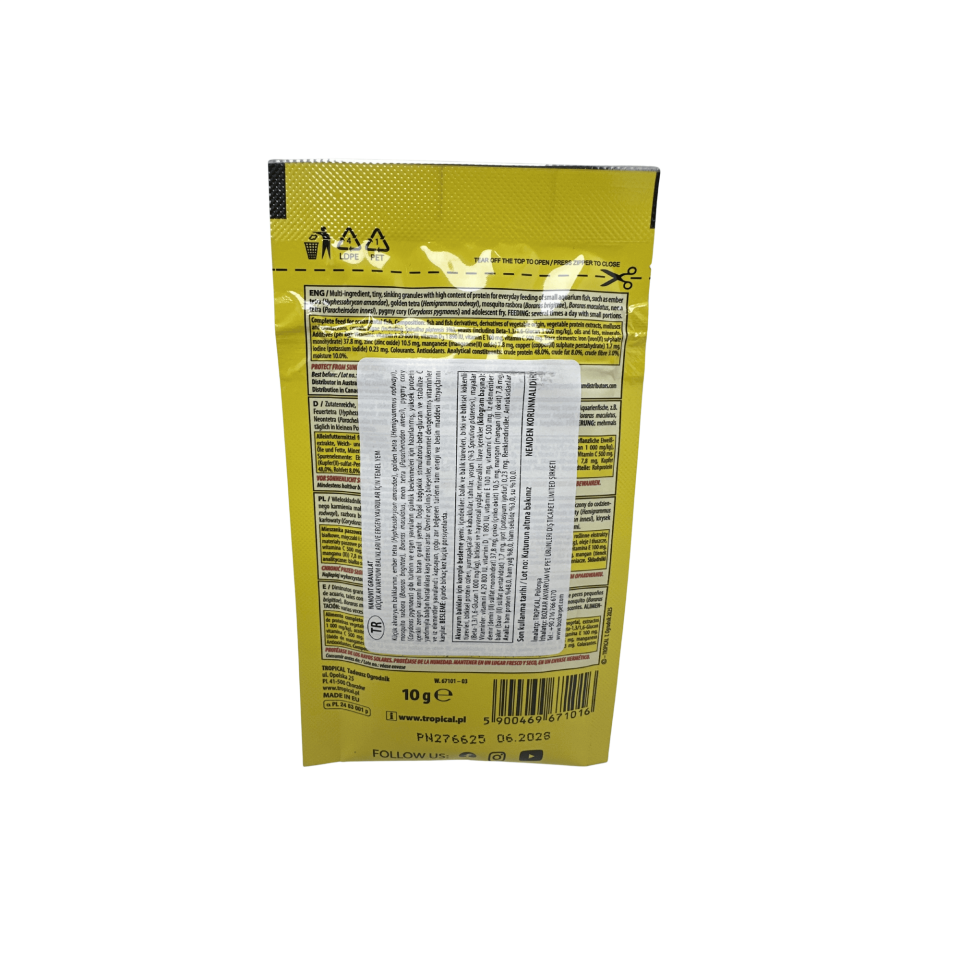 Tropical Nanovit Granül Dibe Batan Balık Yemi 10 Gr Küçük Akvaryum Balıkları İçin