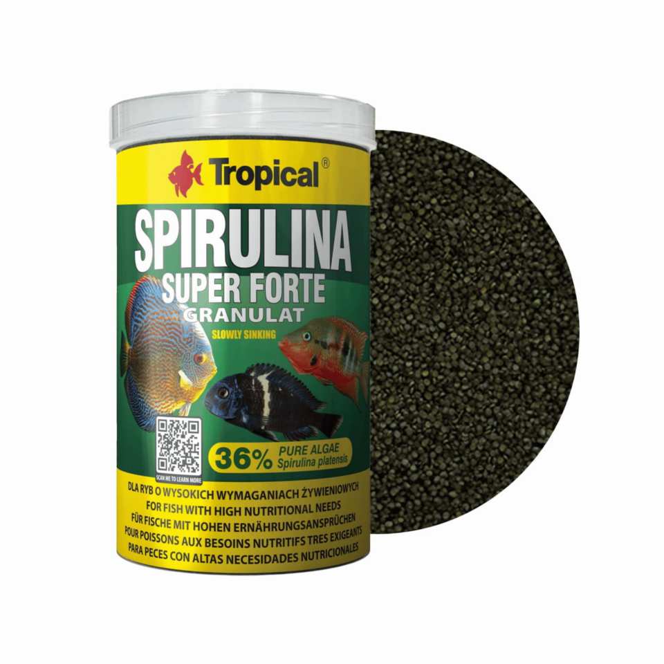 Tropical Spirulina Super Forte Granül Balık Yemi Yüksek Spirulina İçerikli Bitkisel Yem 60 Gr 100 Ml