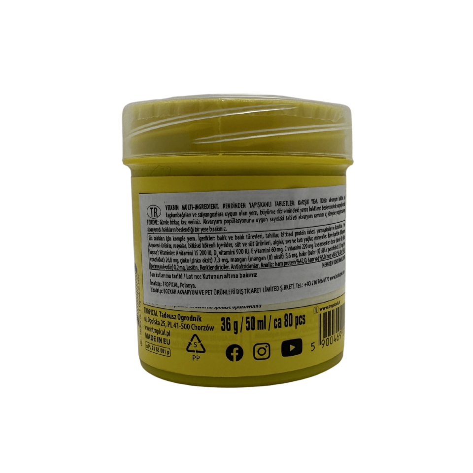 Tropical Vitabin Akvaryum Balıkları İçin Vitamin Takviyesi Tablet 36 Gr 50 Ml 80 Adet