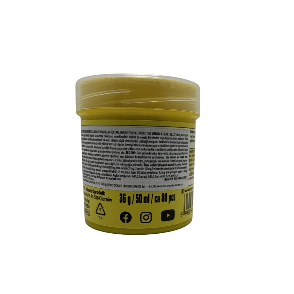 Tropical Vitality & Color Tablet Balık Yemi Renk Artırıcı ve Vitamin Destekli 36 Gr 50 Ml 80 Adet
